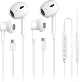 2 Pack USB C Headphones for iPhone 16, Type C Earbuds Wired Earbuds with Microphone & Remote Control Noise Cancelling Earphones, Compatible with iPhone 16 Pro Max, iPad Pro, Most USB C Jack Devices