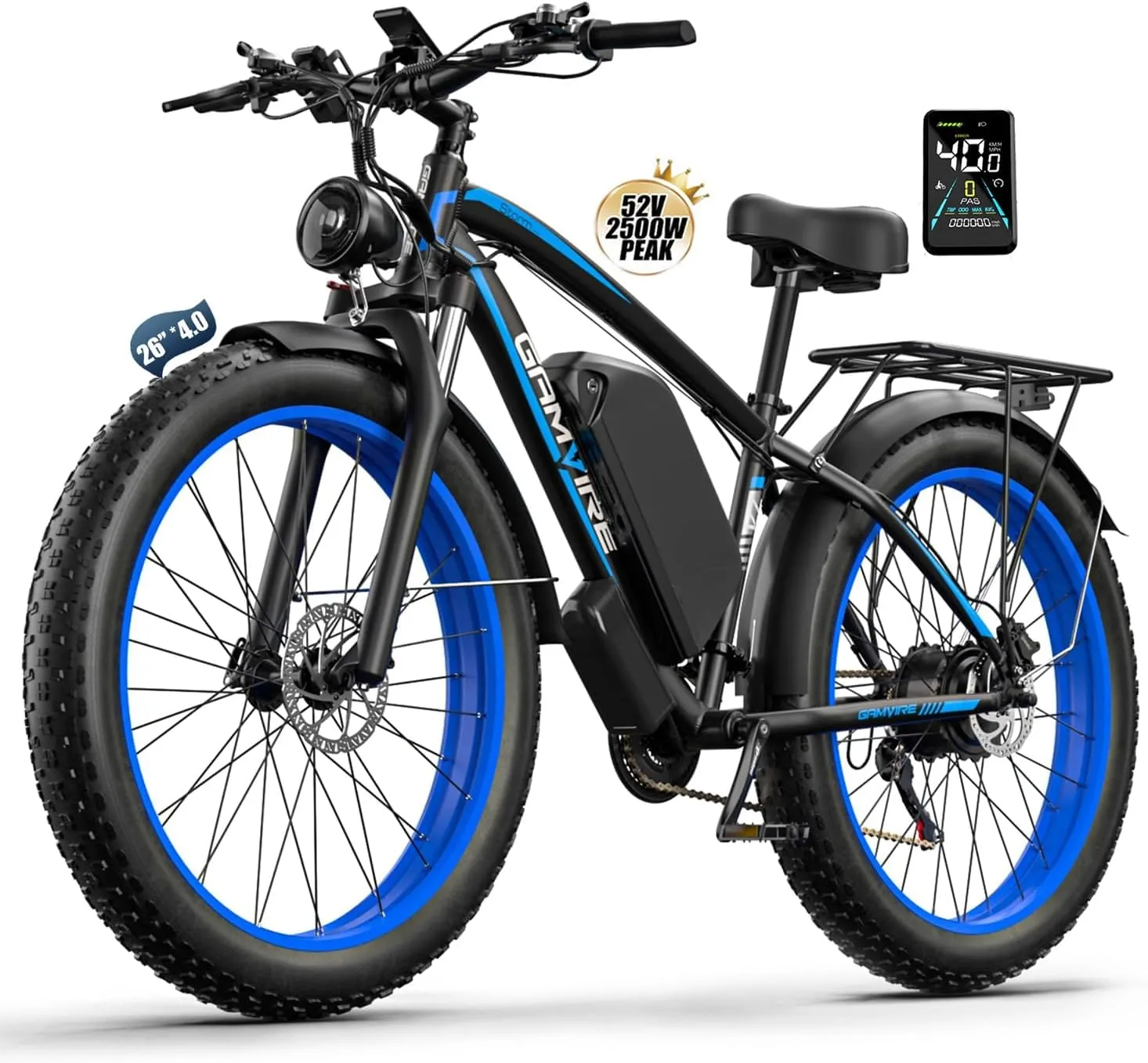 24"/26" Ebike for Adults Electric, Peak 2500W E-Bike, 52V 19.2Ah, Max 40MPH&70Miles, Hydraulic Disc Brake, Off Road Snow Mountain Pedal Assist E-Bikes, Fat Tire Fast E-Bicycle, UL Certified