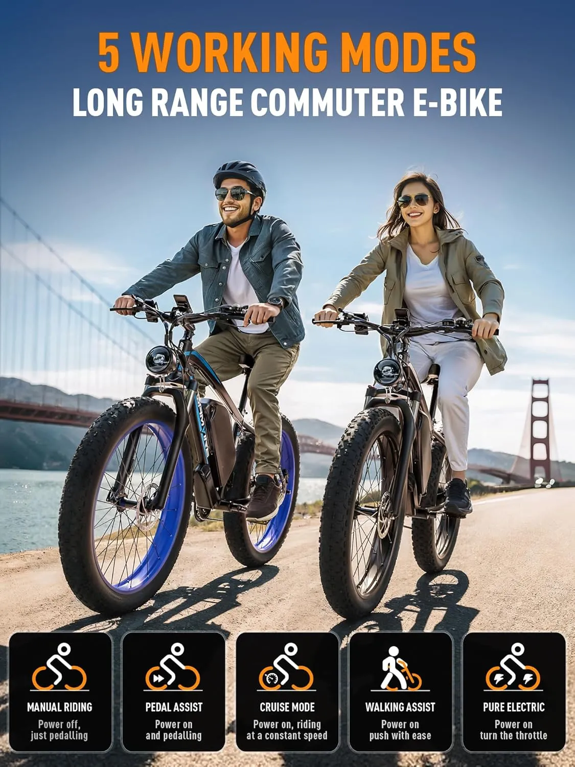 24"/26" Ebike for Adults Electric, Peak 2500W E-Bike, 52V 19.2Ah, Max 40MPH&70Miles, Hydraulic Disc Brake, Off Road Snow Mountain Pedal Assist E-Bikes, Fat Tire Fast E-Bicycle, UL Certified