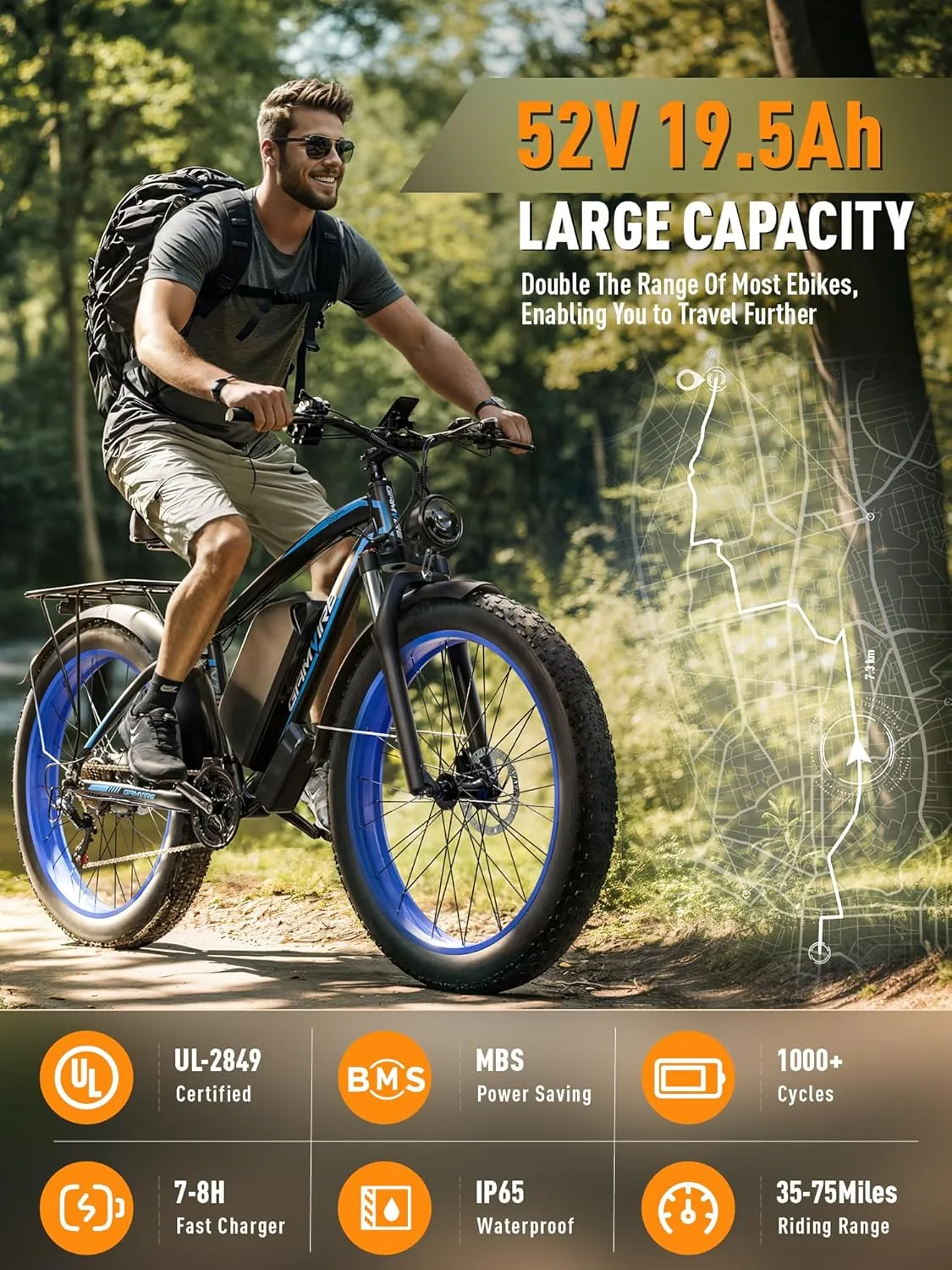 24"/26" Ebike for Adults Electric, Peak 2500W E-Bike, 52V 19.2Ah, Max 40MPH&70Miles, Hydraulic Disc Brake, Off Road Snow Mountain Pedal Assist E-Bikes, Fat Tire Fast E-Bicycle, UL Certified