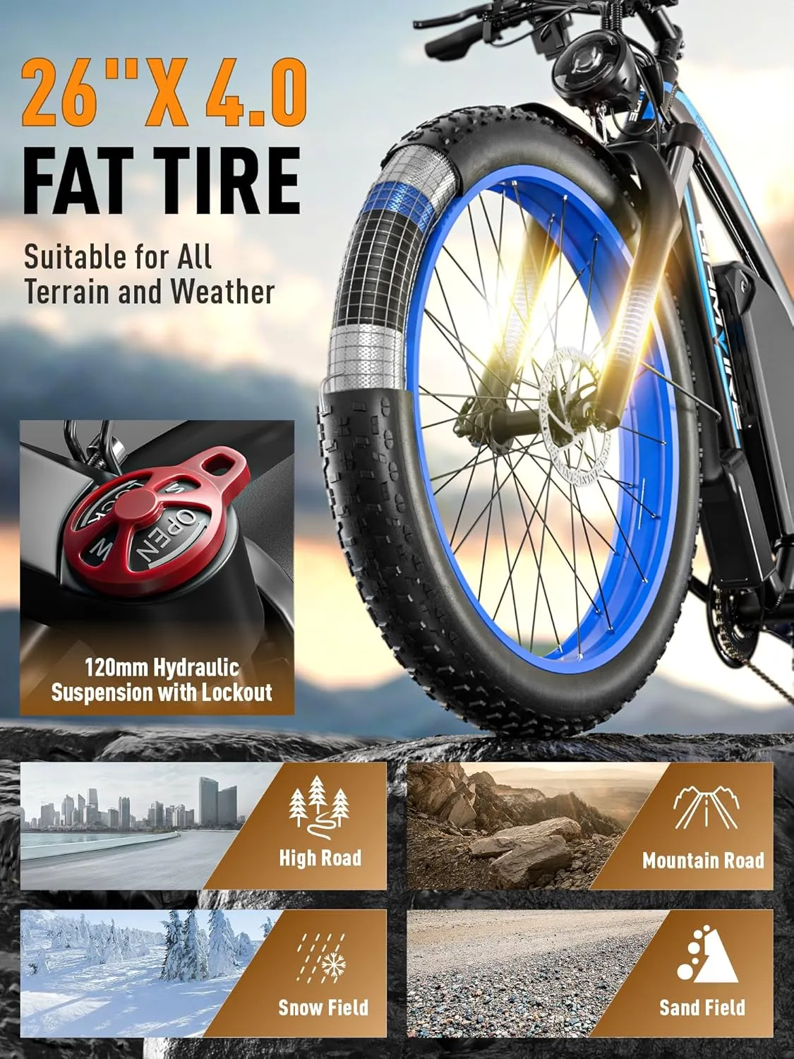 24"/26" Ebike for Adults Electric, Peak 2500W E-Bike, 52V 19.2Ah, Max 40MPH&70Miles, Hydraulic Disc Brake, Off Road Snow Mountain Pedal Assist E-Bikes, Fat Tire Fast E-Bicycle, UL Certified