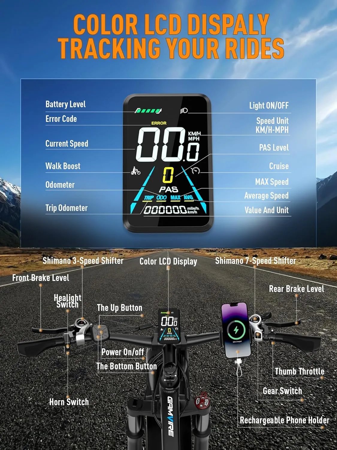 24"/26" Ebike for Adults Electric, Peak 2500W E-Bike, 52V 19.2Ah, Max 40MPH&70Miles, Hydraulic Disc Brake, Off Road Snow Mountain Pedal Assist E-Bikes, Fat Tire Fast E-Bicycle, UL Certified