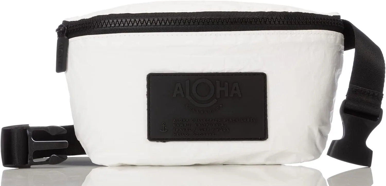 ALOHA Collection White Mini Hip Pack, Lightweight, Packable, & Splash-Proof - Durable, Washable, & Reusable Fanny Pack for Gym, Beach & Travel, Easy to Clean Material (8.5" x 3.75")