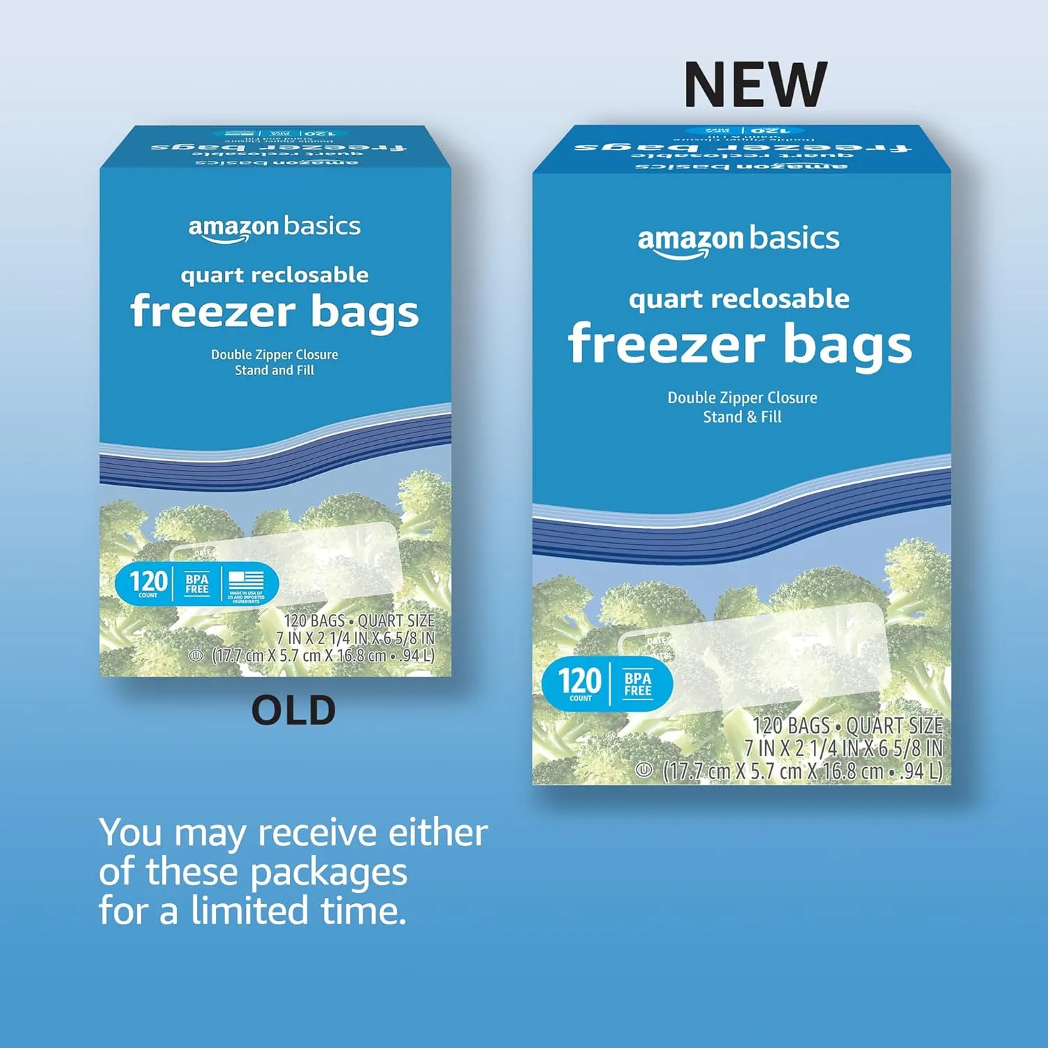 Amazon Basics Reclosable Freezer Quart Bags, BPA Free, 120 Count (Previously Solimo)