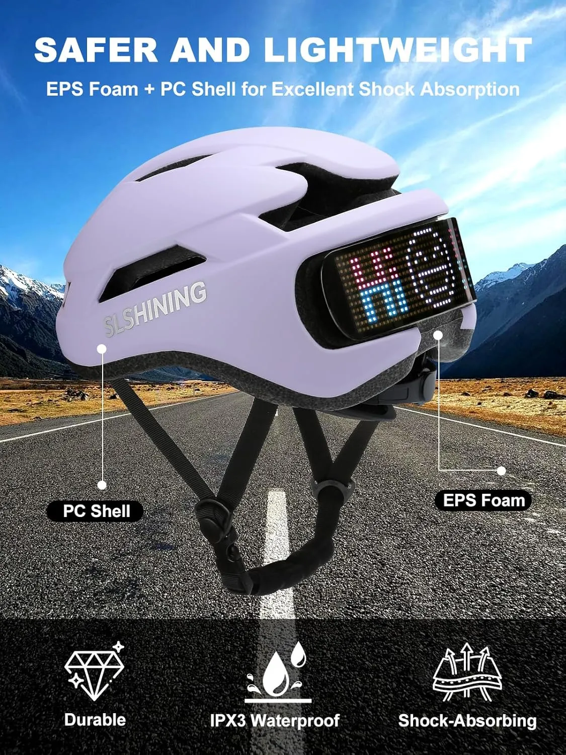 Bike Helmet for Adult Men Women, Bicycle Helmet with LED Display, Ebike Helmet with Remote and App, Cycling Helmets with Turn Signals, Rear Light, DIY Image, Mens Bike Helmets Fit 22-24in