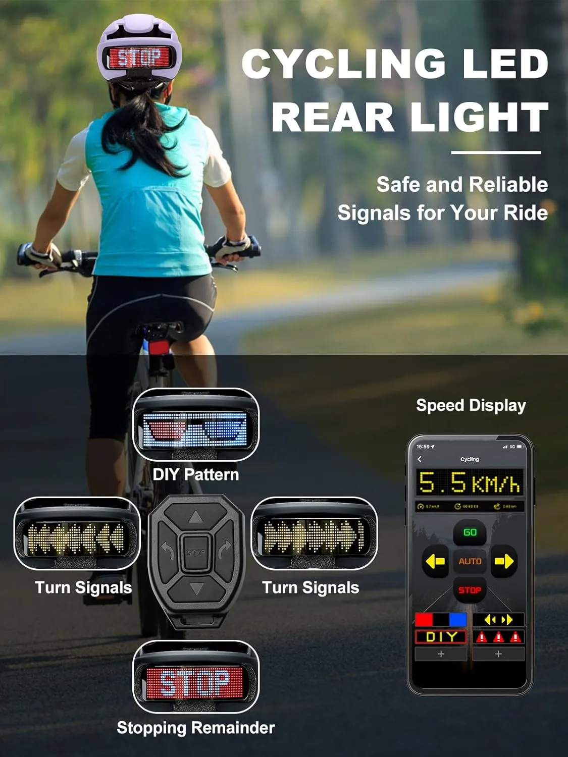Bike Helmet for Adult Men Women, Bicycle Helmet with LED Display, Ebike Helmet with Remote and App, Cycling Helmets with Turn Signals, Rear Light, DIY Image, Mens Bike Helmets Fit 22-24in