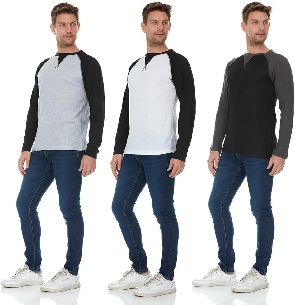 DARESAY 3 Pack: Thermal Long Sleeve Tee Shirt for Men- Henley & Crew Long Sleeve Shirts for Men  Mens Long Sleeve T Shirts