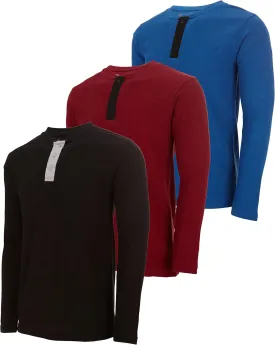 DARESAY 3 Pack: Thermal Long Sleeve Tee Shirt for Men- Henley & Crew Long Sleeve Shirts for Men  Mens Long Sleeve T Shirts