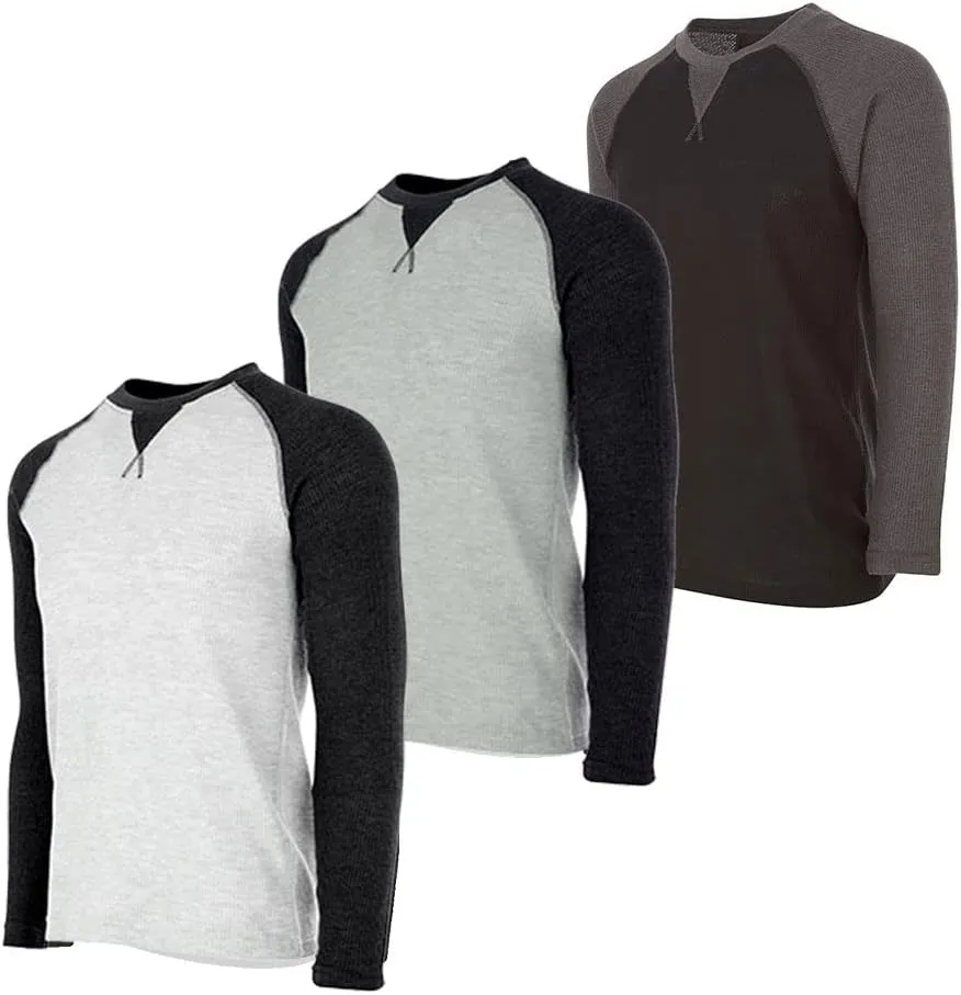 DARESAY 3 Pack: Thermal Long Sleeve Tee Shirt for Men- Henley & Crew Long Sleeve Shirts for Men  Mens Long Sleeve T Shirts