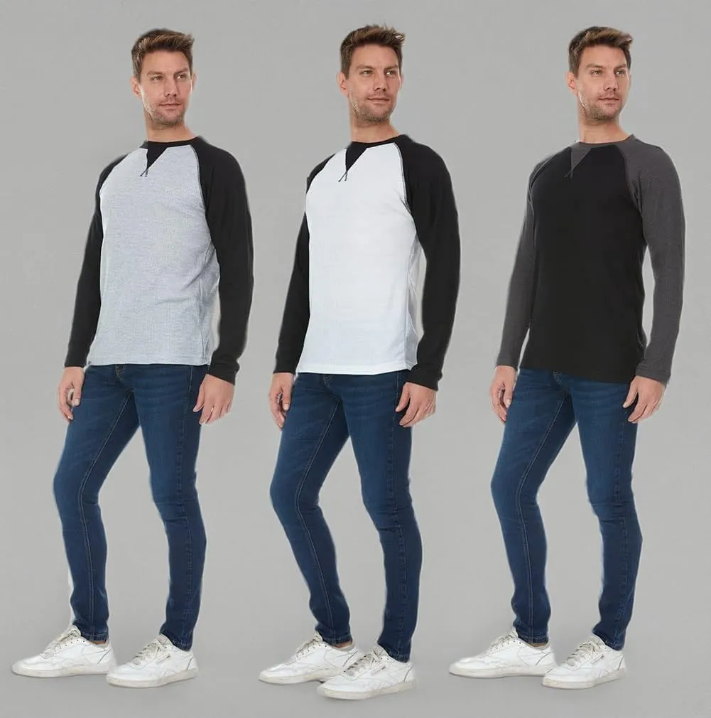 DARESAY 3 Pack: Thermal Long Sleeve Tee Shirt for Men- Henley & Crew Long Sleeve Shirts for Men  Mens Long Sleeve T Shirts