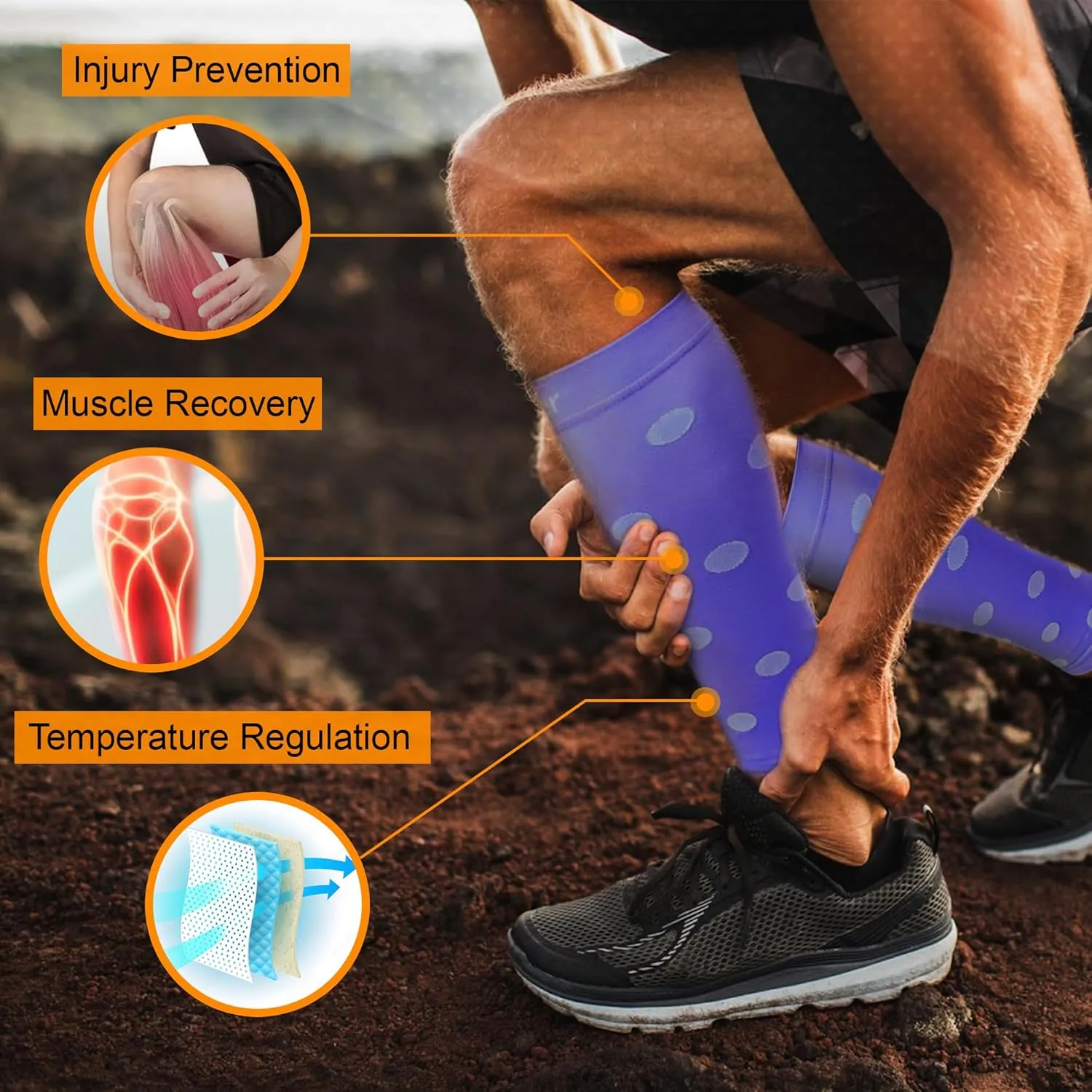 Doc Miller Calf Compression Sleeve  Footless Socks for Women & Men, 20-30mmHg, Shin Splint & Leg Cramp Support, Varicose Veins, Knee High, 1 Pair, Polka Dot