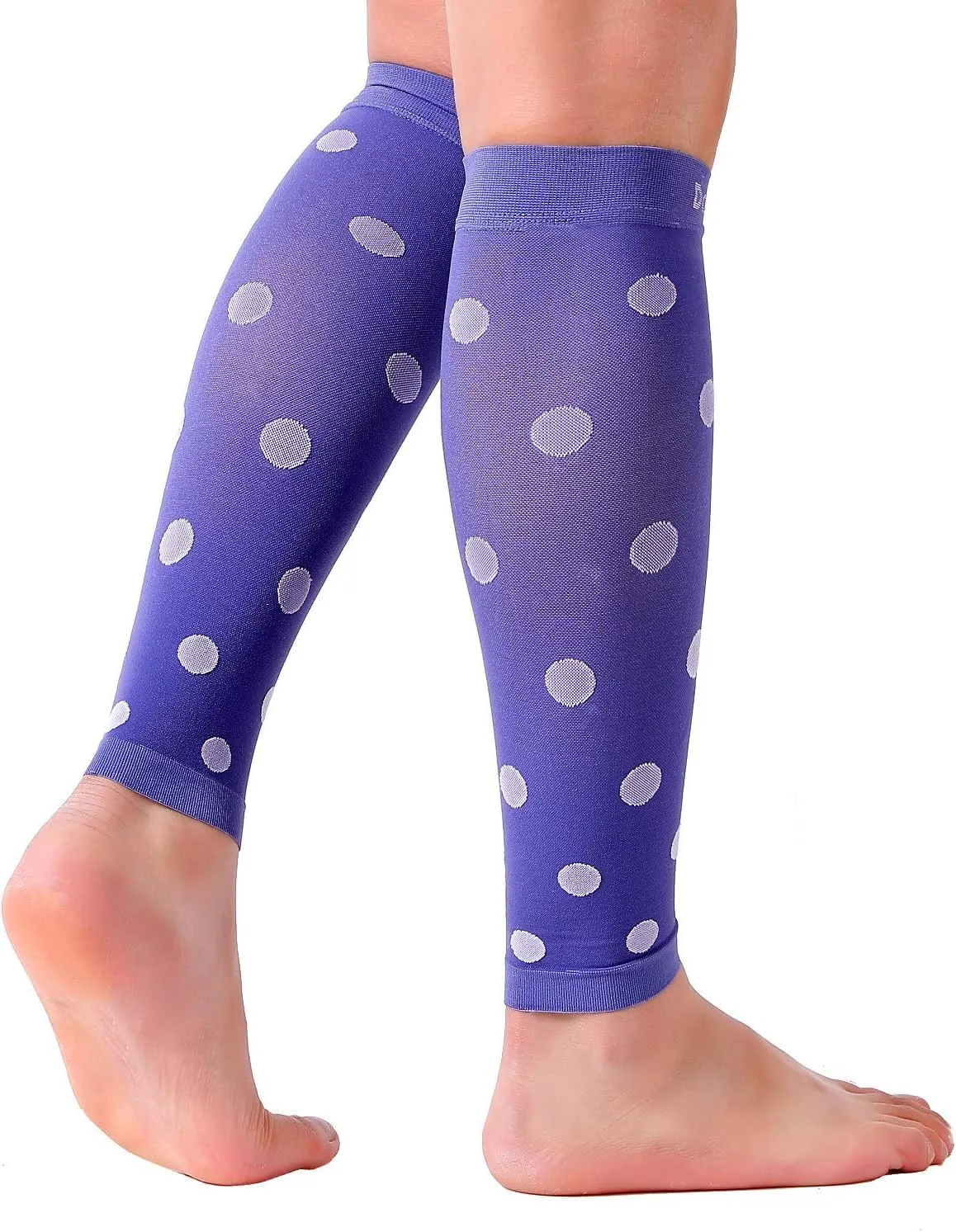 Doc Miller Calf Compression Sleeve  Footless Socks for Women & Men, 20-30mmHg, Shin Splint & Leg Cramp Support, Varicose Veins, Knee High, 1 Pair, Polka Dot
