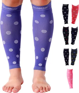 Doc Miller Calf Compression Sleeve  Footless Socks for Women & Men, 20-30mmHg, Shin Splint & Leg Cramp Support, Varicose Veins, Knee High, 1 Pair, Polka Dot