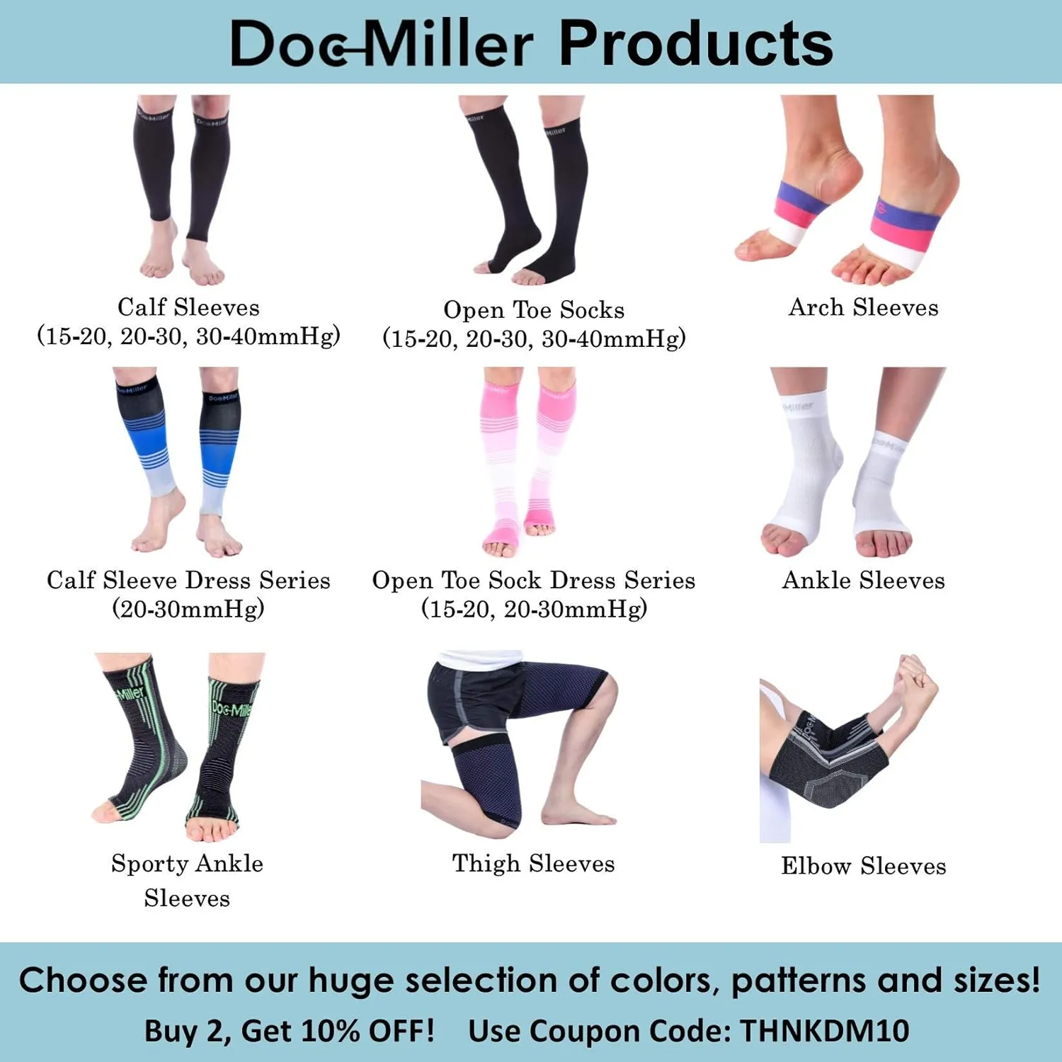 Doc Miller Calf Compression Sleeve  Footless Socks for Women & Men, 20-30mmHg, Shin Splint & Leg Cramp Support, Varicose Veins, Knee High, 1 Pair, Polka Dot