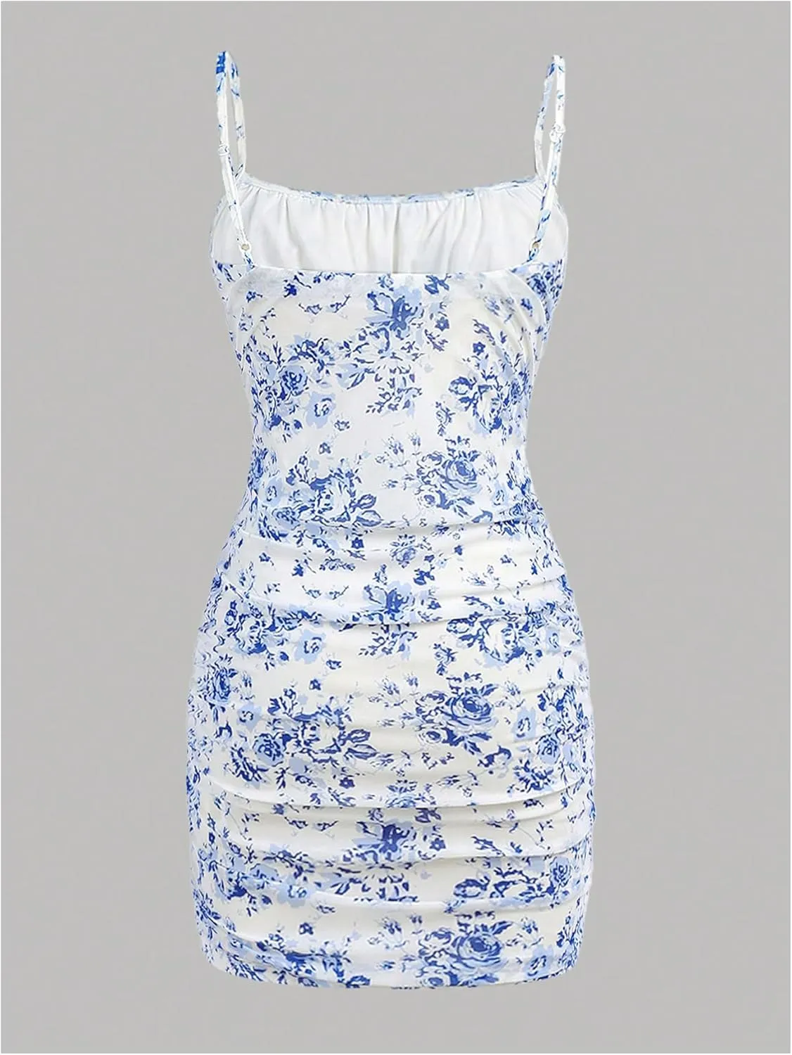 Floerns Girl's Floral Print Spaghetti Strap Bodycon Dress Mesh Ruched Cami Mini Dress