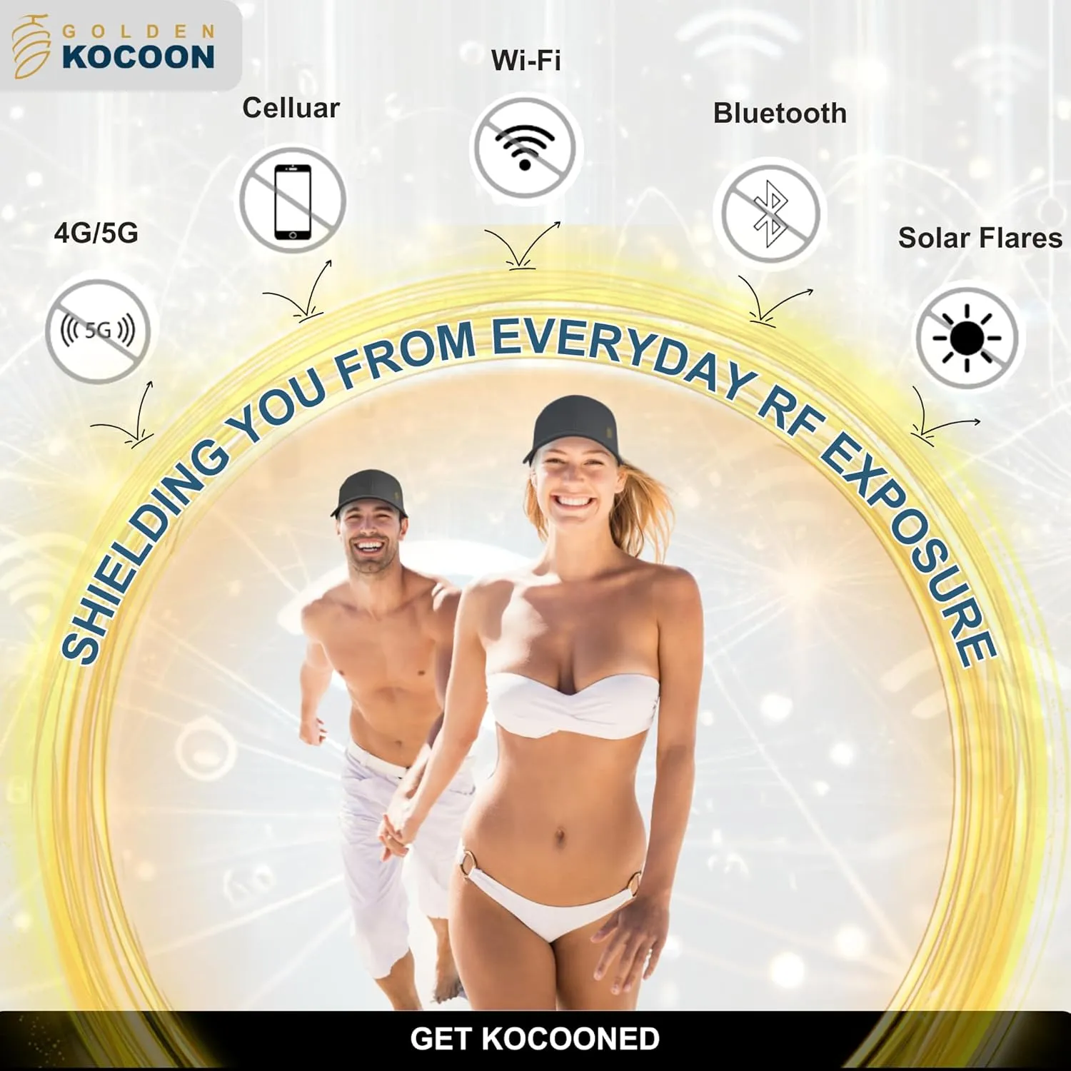 Golden Kocoon- E.M.F Cap Hat- Bamboo Faraday Fabric Liner- 5.g, Cell Towers, Bluetooth, Smart Meters & WiFi