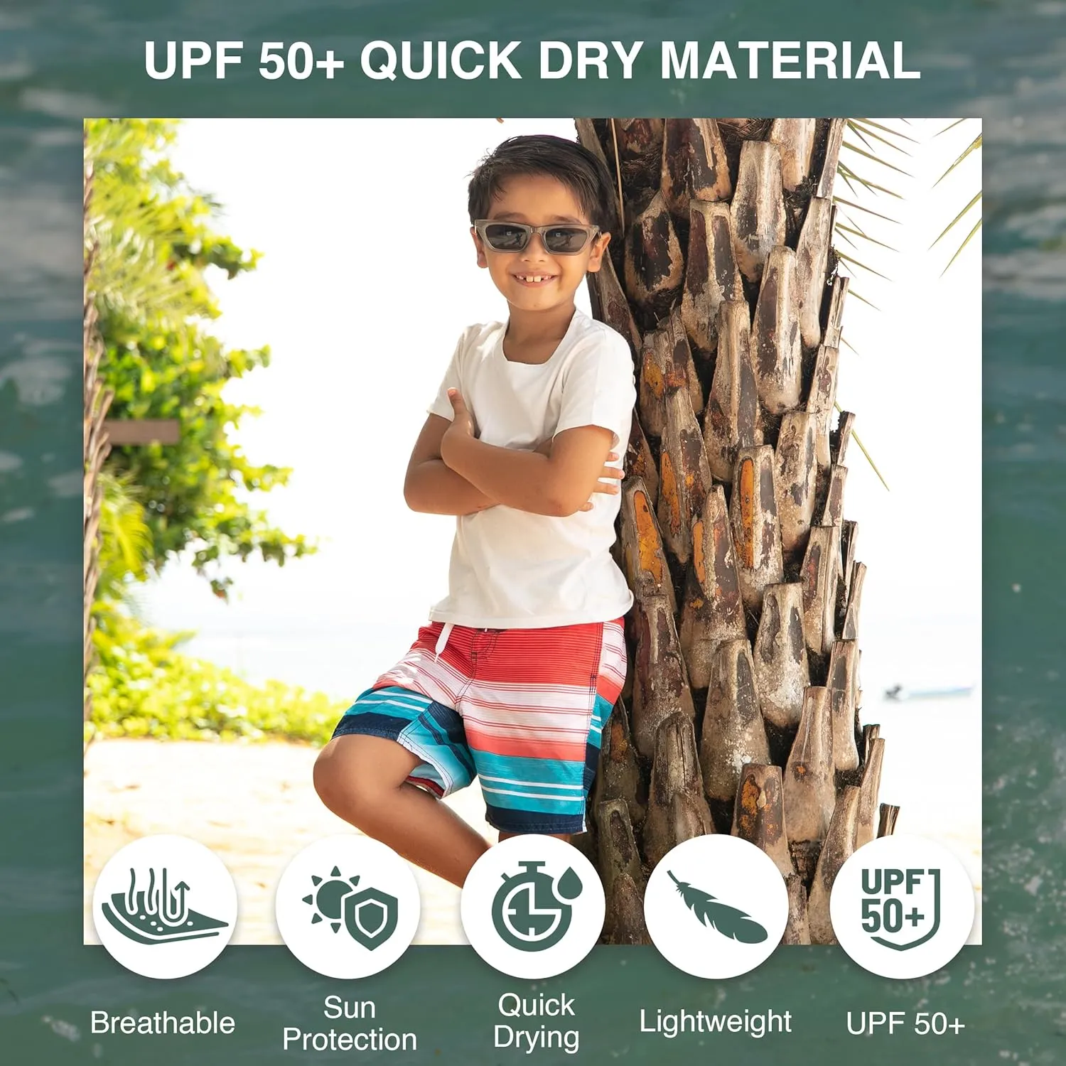Kanu Surf Echo Boys Swim Trunks with UPF 50  Sun Protection-Quick Dry Boys Swimsuit