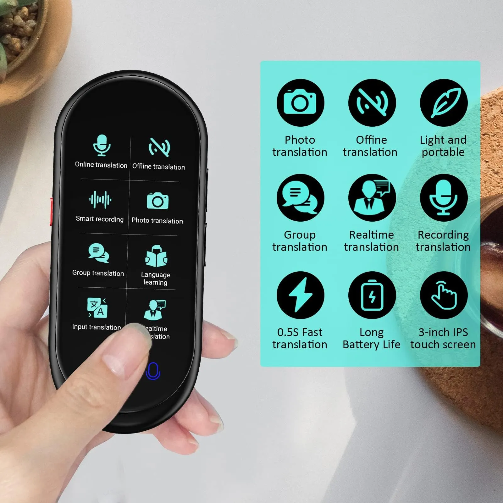 Language Translator Device, Portable Two-Way Instant Translator, Offline Online Voice Photo Translation, 137 Languages Supported, High Accuracy Translator Device for Travel Business Learning (Black)