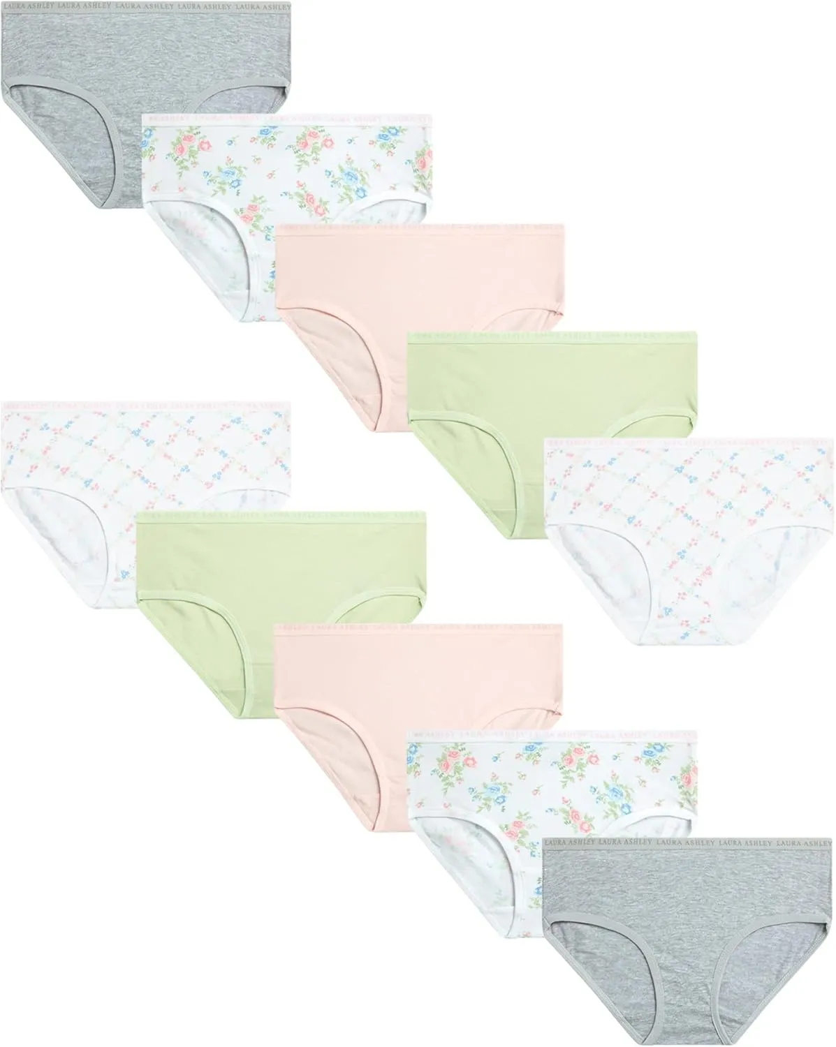 Laura Ashley Girls Underwear Briefs - 10 Pack Soft Comfort Stretch Breathable Cotton Underwear Panties for Girls (Sizes:4-12)