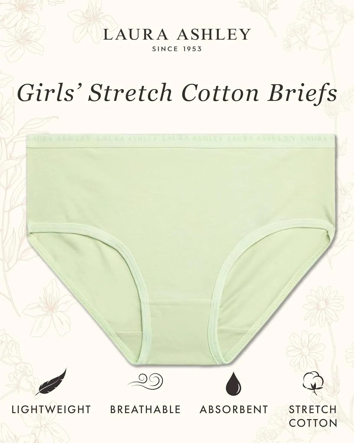 Laura Ashley Girls Underwear Briefs - 10 Pack Soft Comfort Stretch Breathable Cotton Underwear Panties for Girls (Sizes:4-12)