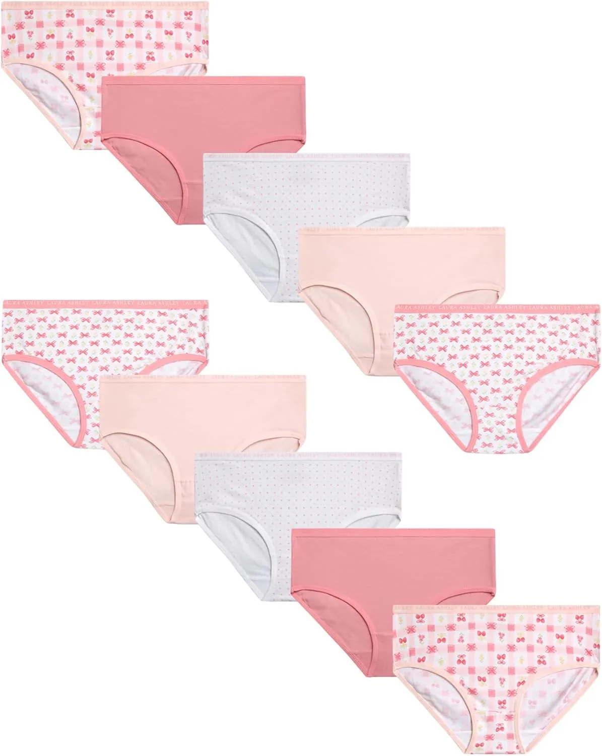 Laura Ashley Girls Underwear Briefs - 10 Pack Soft Comfort Stretch Breathable Cotton Underwear Panties for Girls (Sizes:4-12)