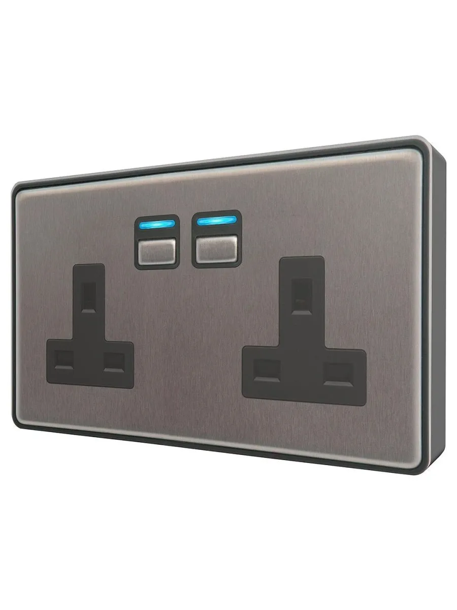Lightwave L42 Smart Socket (2 Gang), Stainless Steel