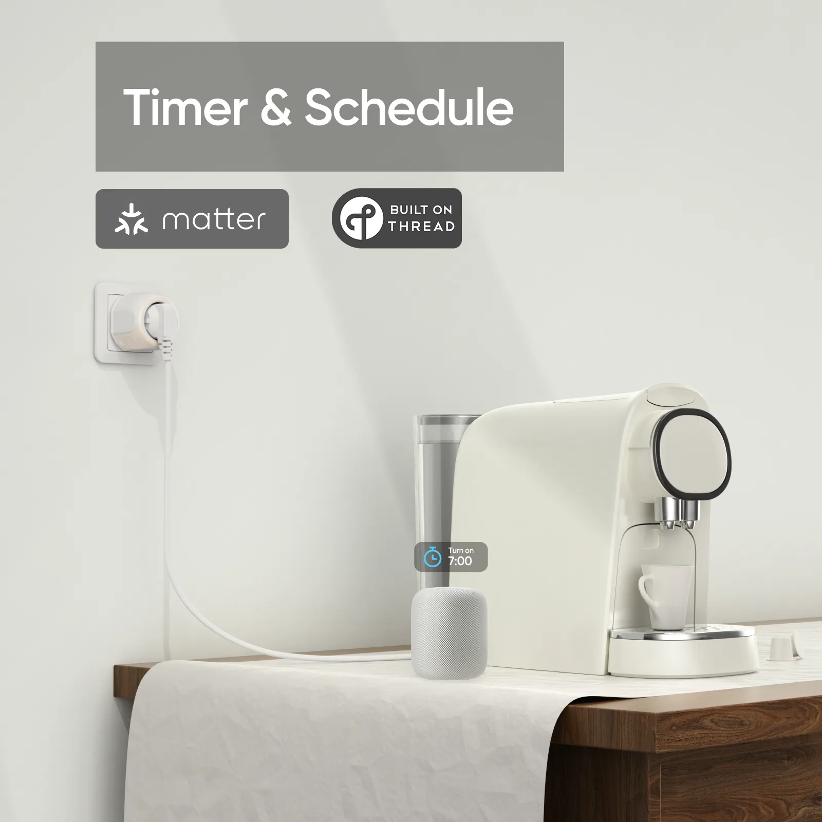 Onvis Smart Plug S4EU, Matter over Thread, 16A/4000W Max, Works with Apple Home, Alexa, Google Home, SmartThings