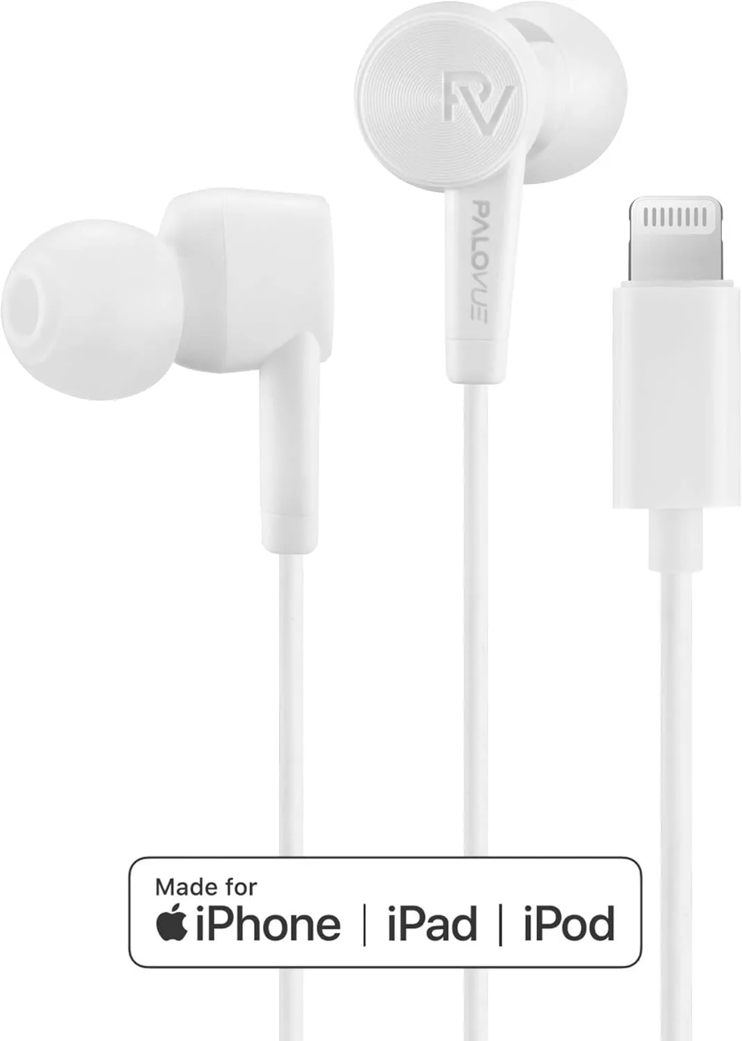 PALOVUE Lightning Earbuds - Compatible iPhone 14/13/12/11 Pro Max, X, XS Max, XR, 8 Plus, 7 Plus - MFi Certified with Microphone - SweetFlow White