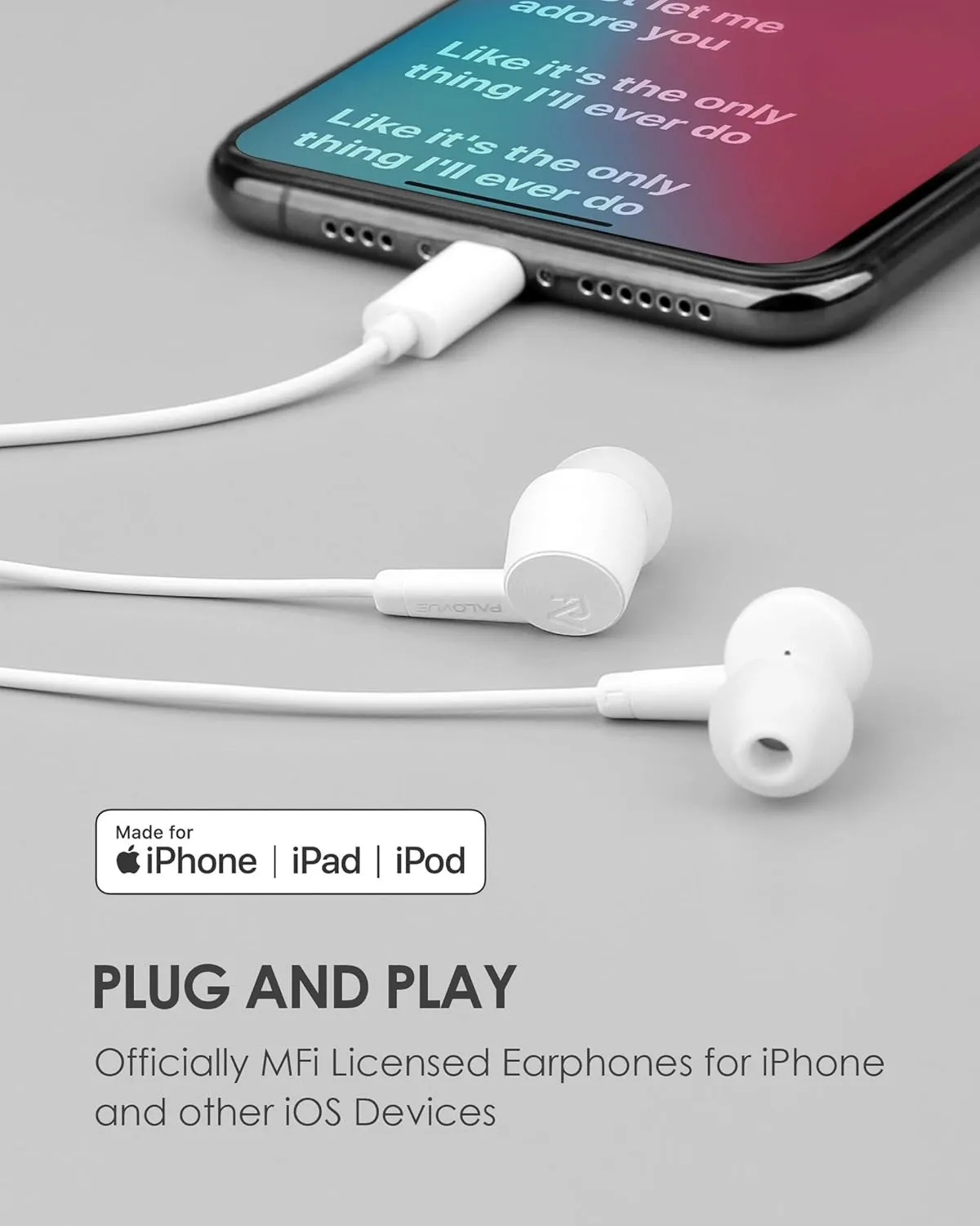 PALOVUE Lightning Earbuds - Compatible iPhone 14/13/12/11 Pro Max, X, XS Max, XR, 8 Plus, 7 Plus - MFi Certified with Microphone - SweetFlow White