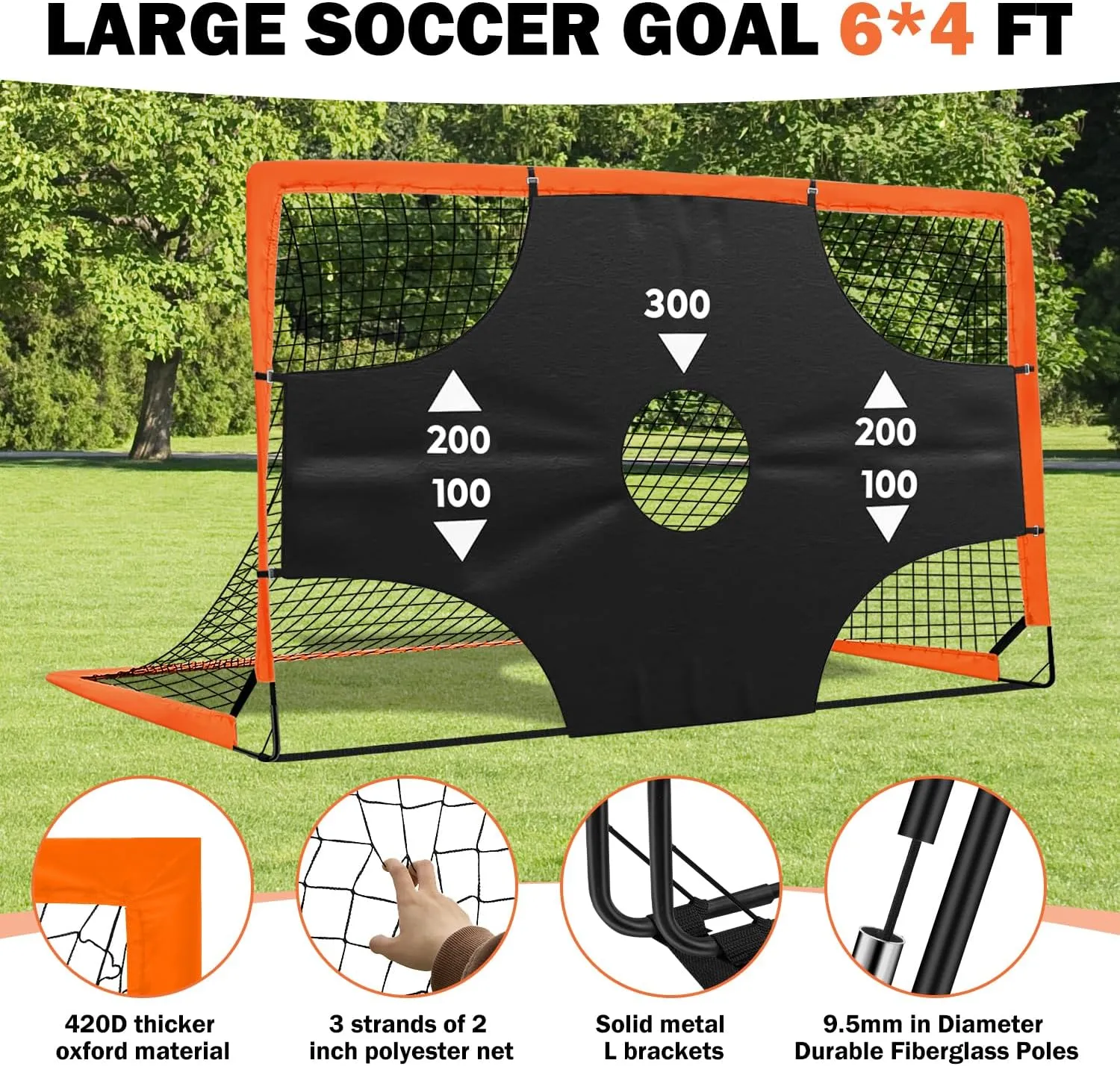 Portable Pop Up Soccer Goal - 6x4ft Backyard Training Equipment with Soccer Ball, Scoring Target Cloth, and Conesl,Fencing Training EquipmentBaseball & Softball Protective Screens
