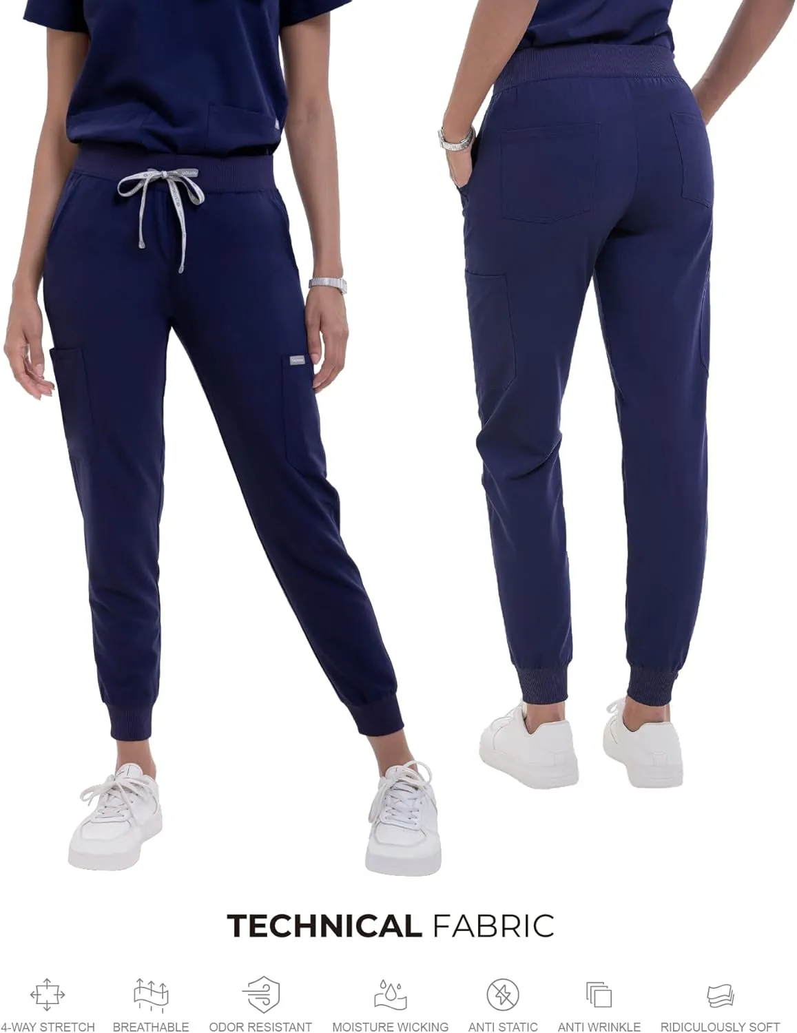 Scrub Pants for Women - Slim Fit Soft Four Way Stretch Anti-Wrinkle Yoga Waistband Women Joggers 8 Pockets