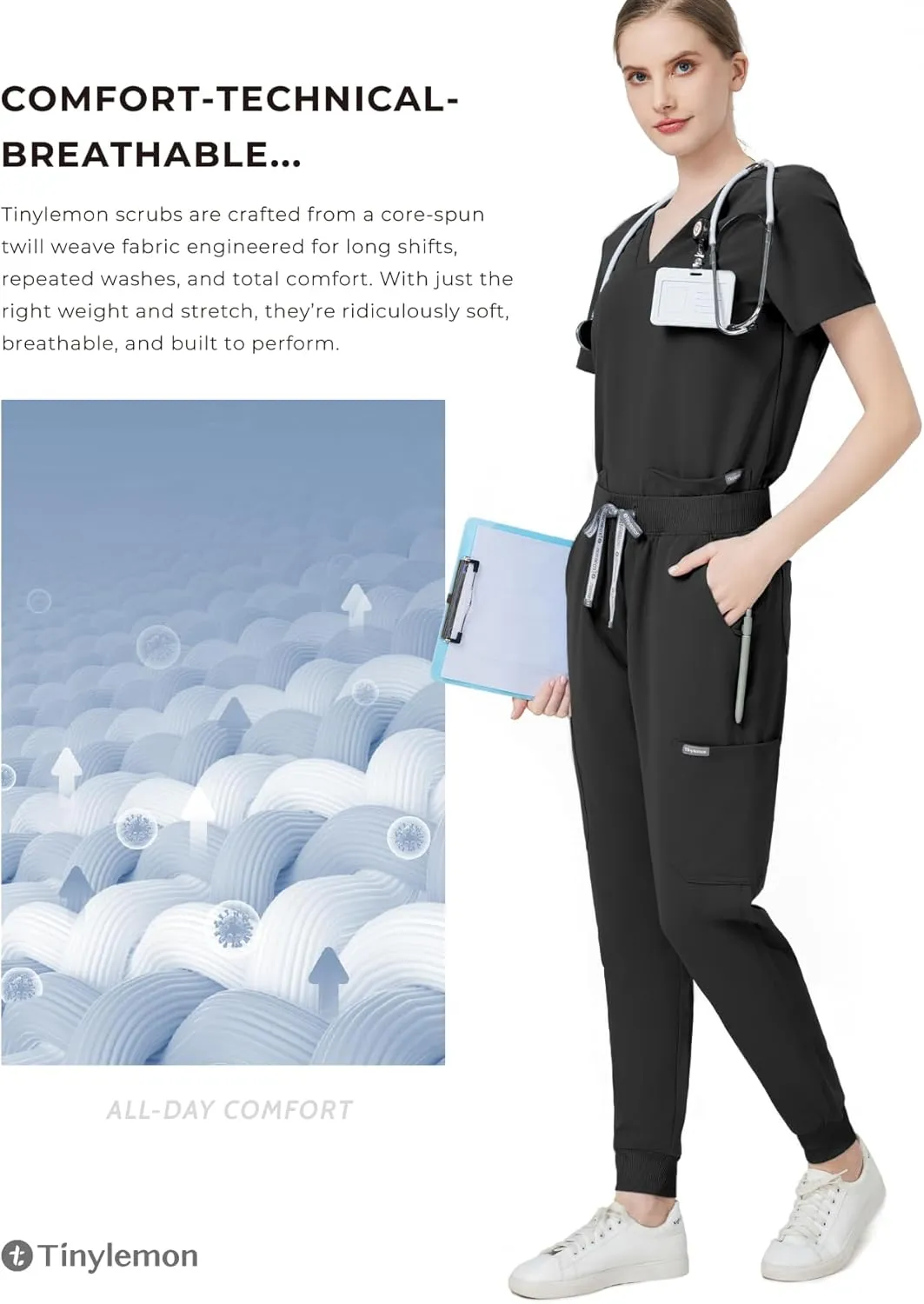 Scrub Pants for Women - Slim Fit Soft Four Way Stretch Anti-Wrinkle Yoga Waistband Women Joggers 8 Pockets