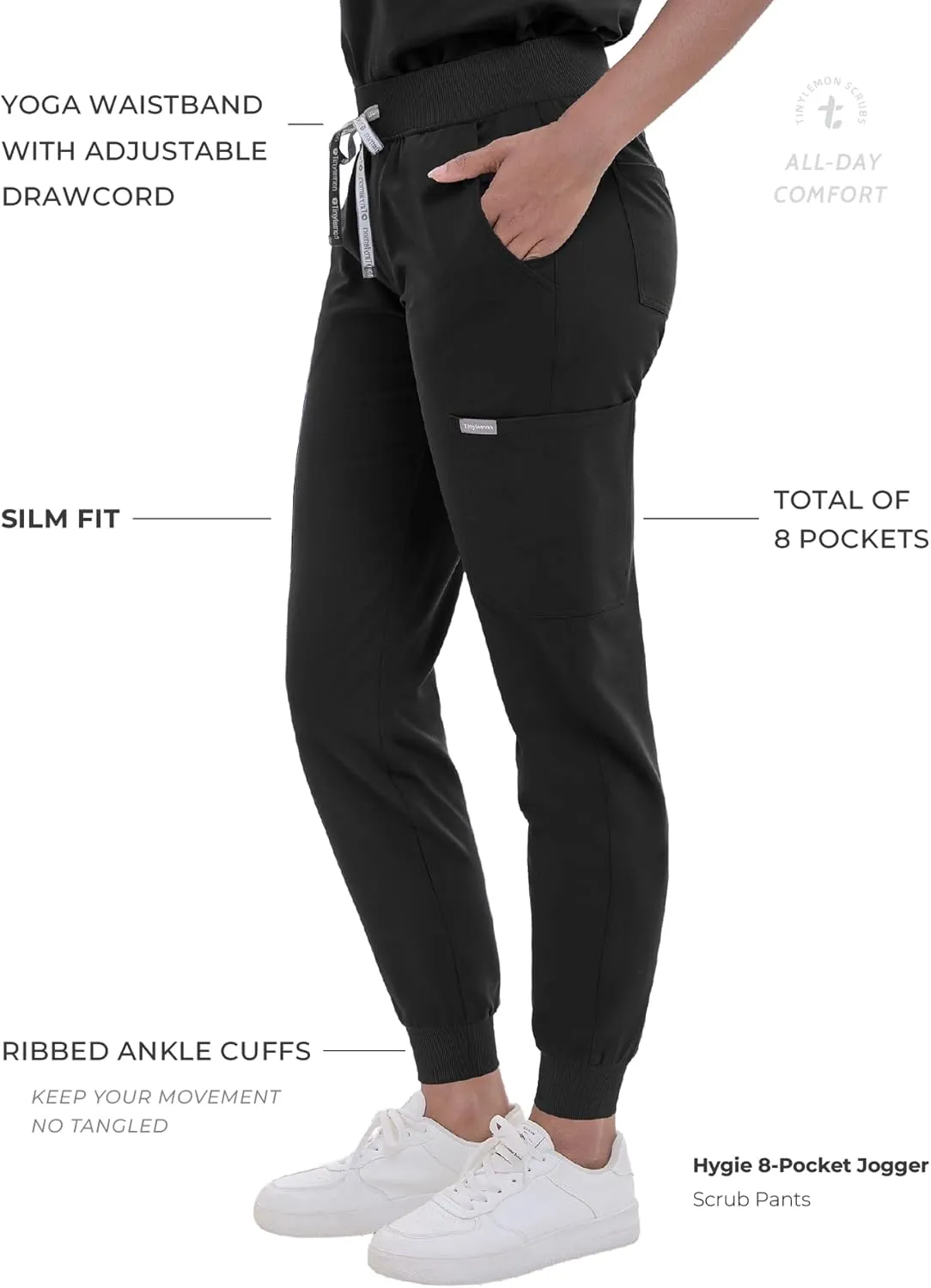 Scrub Pants for Women - Slim Fit Soft Four Way Stretch Anti-Wrinkle Yoga Waistband Women Joggers 8 Pockets