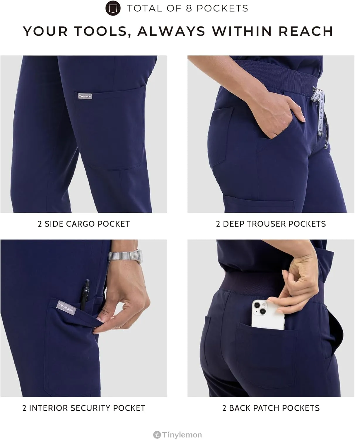 Scrub Pants for Women - Slim Fit Soft Four Way Stretch Anti-Wrinkle Yoga Waistband Women Joggers 8 Pockets