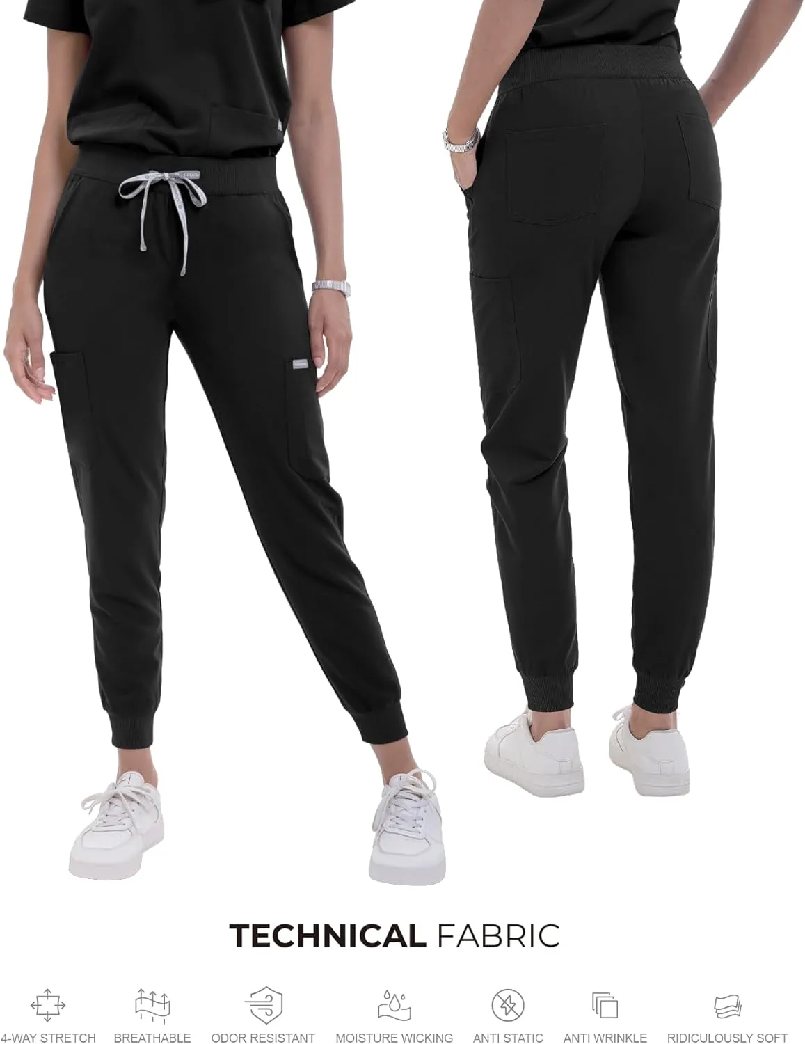 Scrub Pants for Women - Slim Fit Soft Four Way Stretch Anti-Wrinkle Yoga Waistband Women Joggers 8 Pockets