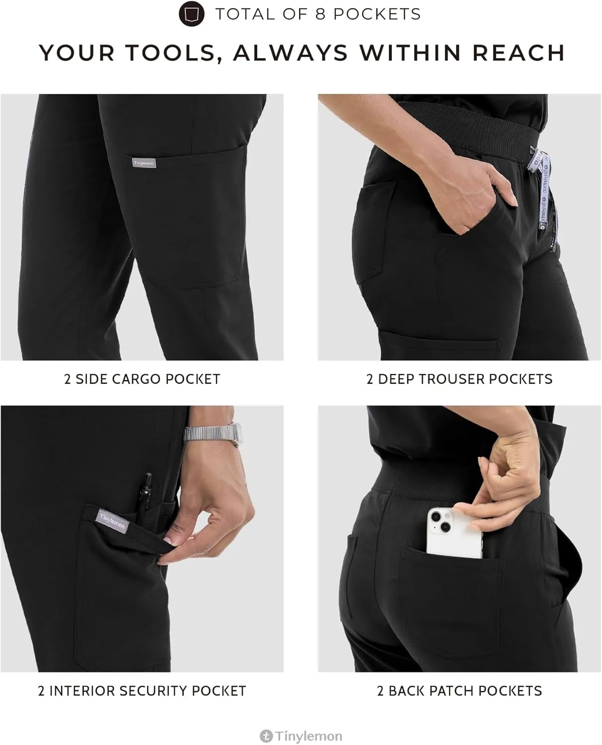Scrub Pants for Women - Slim Fit Soft Four Way Stretch Anti-Wrinkle Yoga Waistband Women Joggers 8 Pockets
