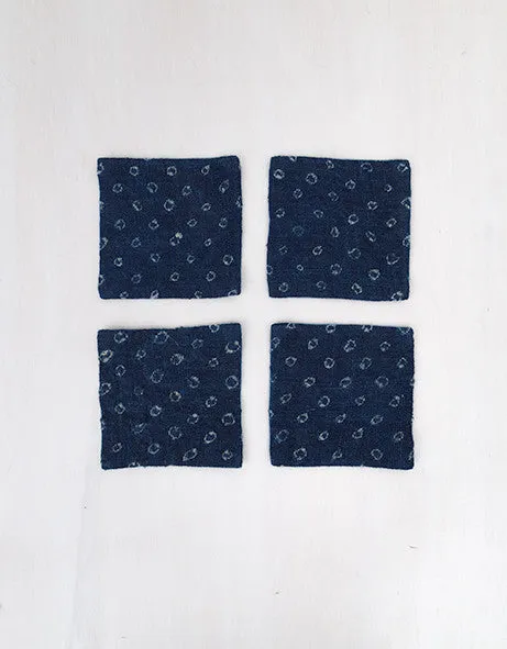 Set of 4 Coasters Indigo Dyed Dot