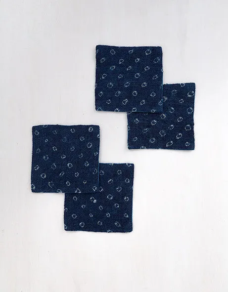 Set of 4 Coasters Indigo Dyed Dot
