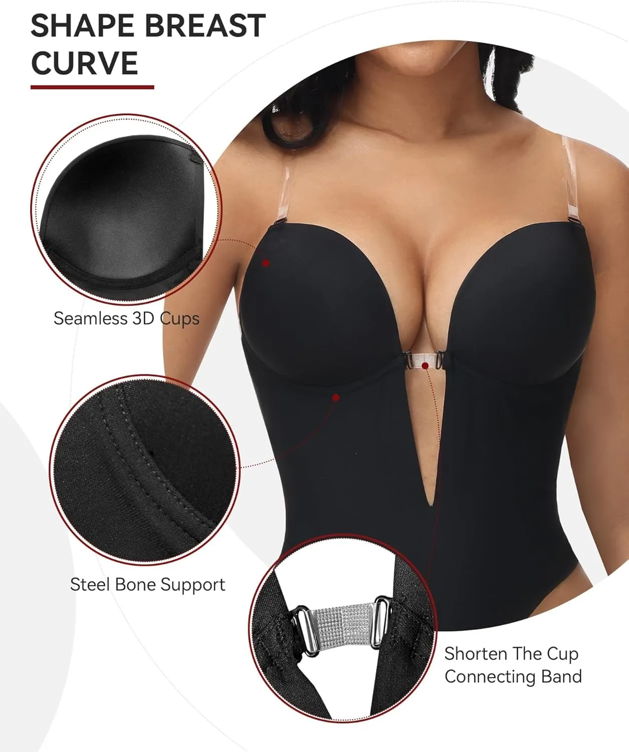 SHAPSHE Backless Shapewear for Women Strapless Deep V Bodysuit Short Torso Low Back Body Shaper