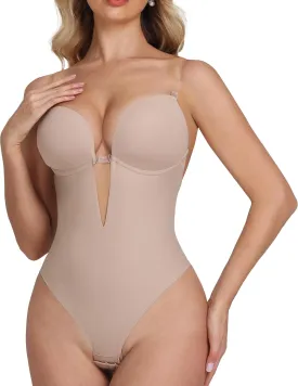 SHAPSHE Backless Shapewear for Women Strapless Deep V Bodysuit Short Torso Low Back Body Shaper