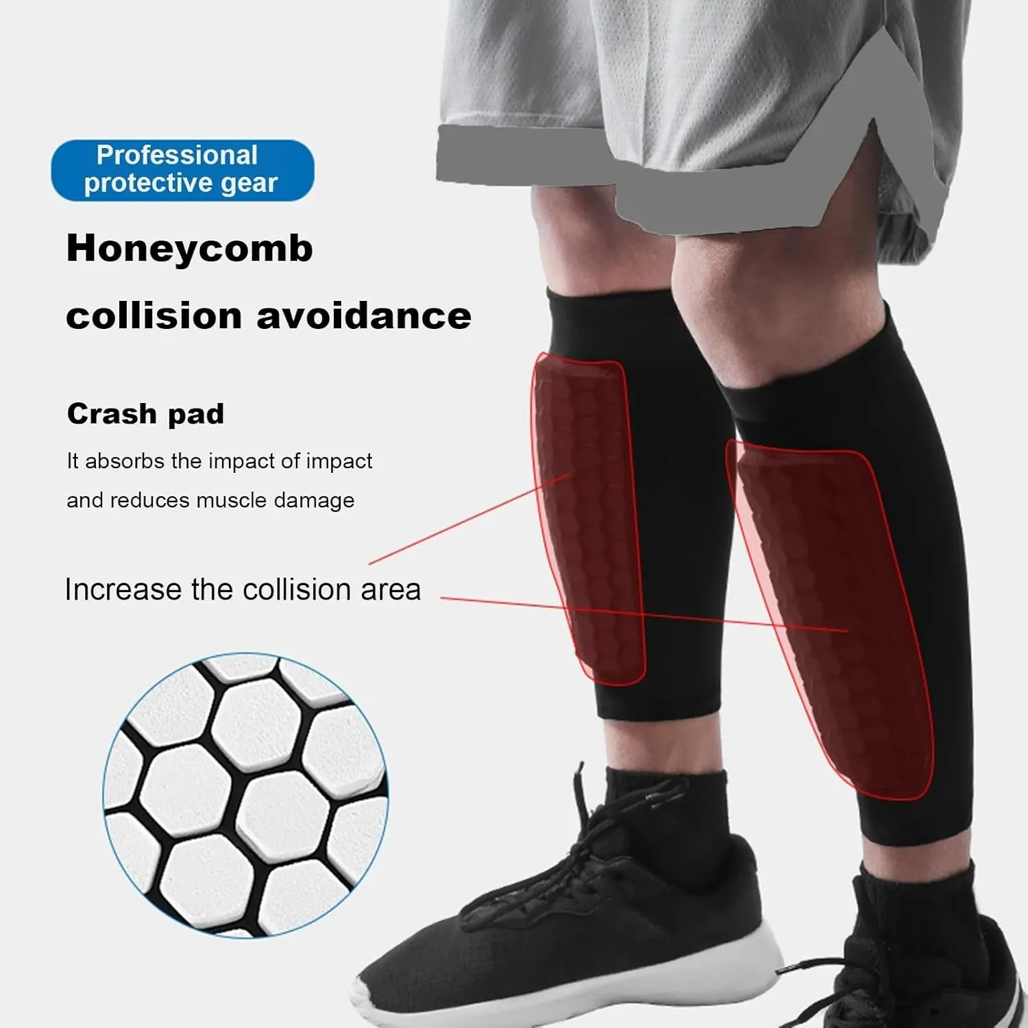 Soccer Shin Guards Shin Pads for Kids Youth Adult, Calf Compression Sleeve with Honeycomb Pads, Lightweight Calf Protective Gear for Football Soccer Baseball Boxing Kickboxing