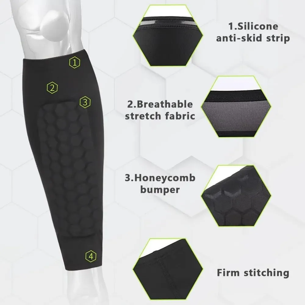 Soccer Shin Guards Shin Pads for Kids Youth Adult, Calf Compression Sleeve with Honeycomb Pads, Lightweight Calf Protective Gear for Football Soccer Baseball Boxing Kickboxing