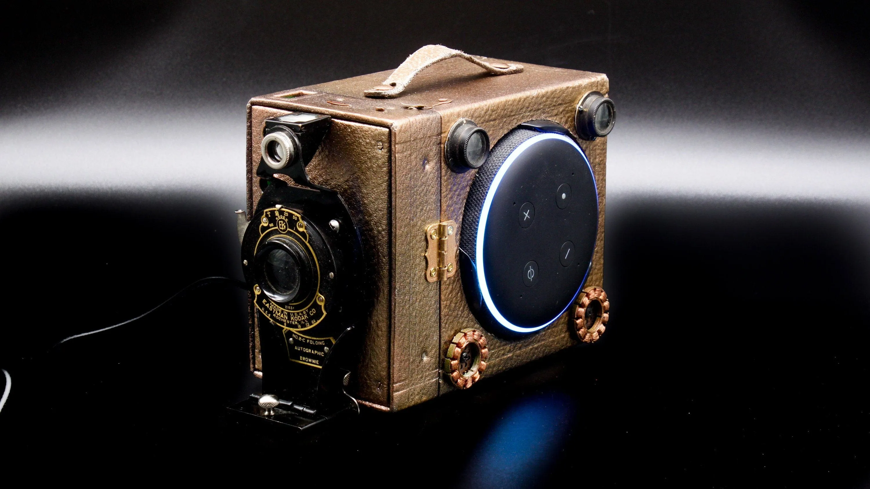 Steampunk Amazon 3rd Gen Echo Dot Holder/Stand, Gifts for Geeks, Electronic Audio gadget for him and her, signed & numbered artwork