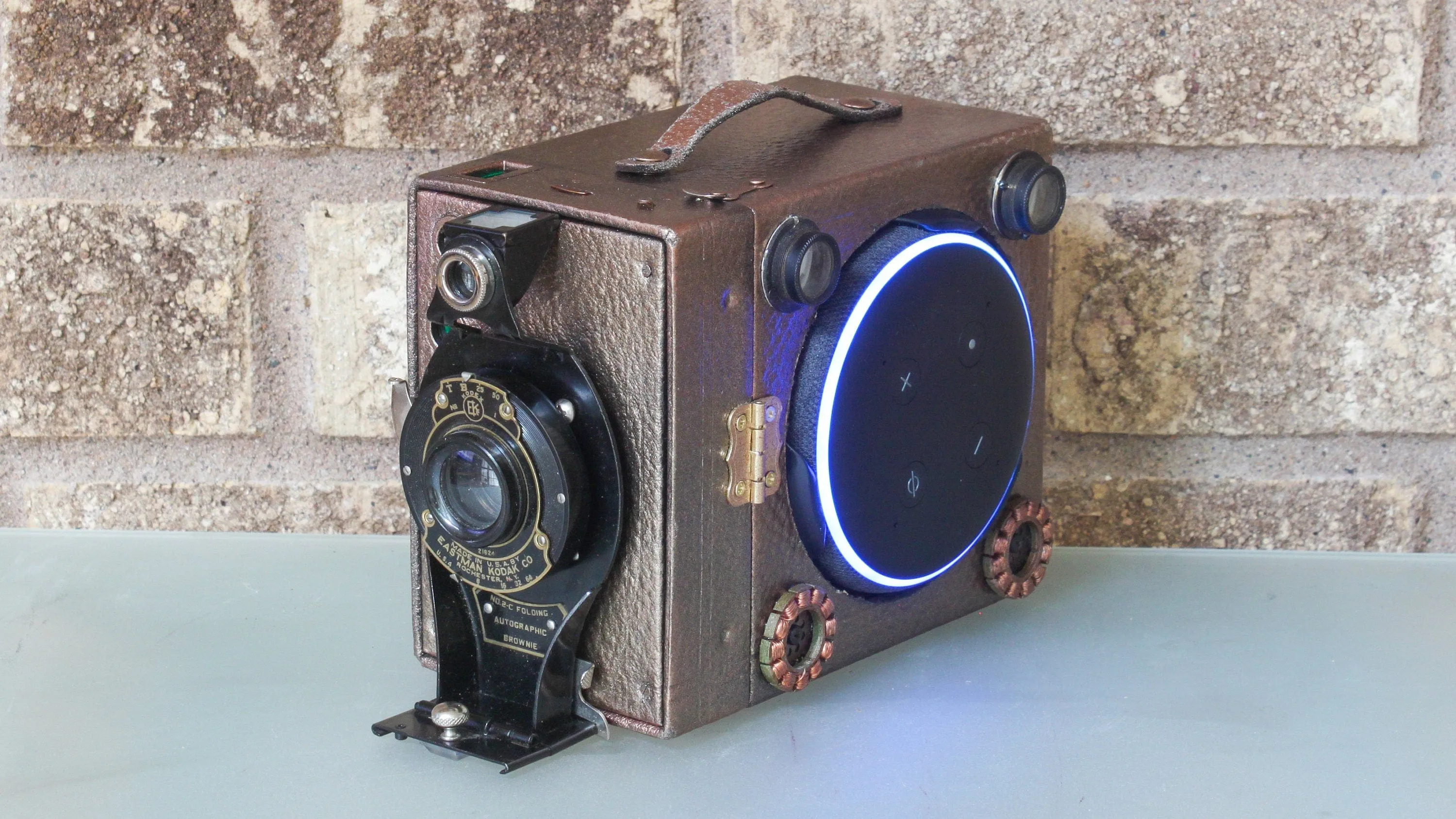 Steampunk Amazon 3rd Gen Echo Dot Holder/Stand, Gifts for Geeks, Electronic Audio gadget for him and her, signed & numbered artwork