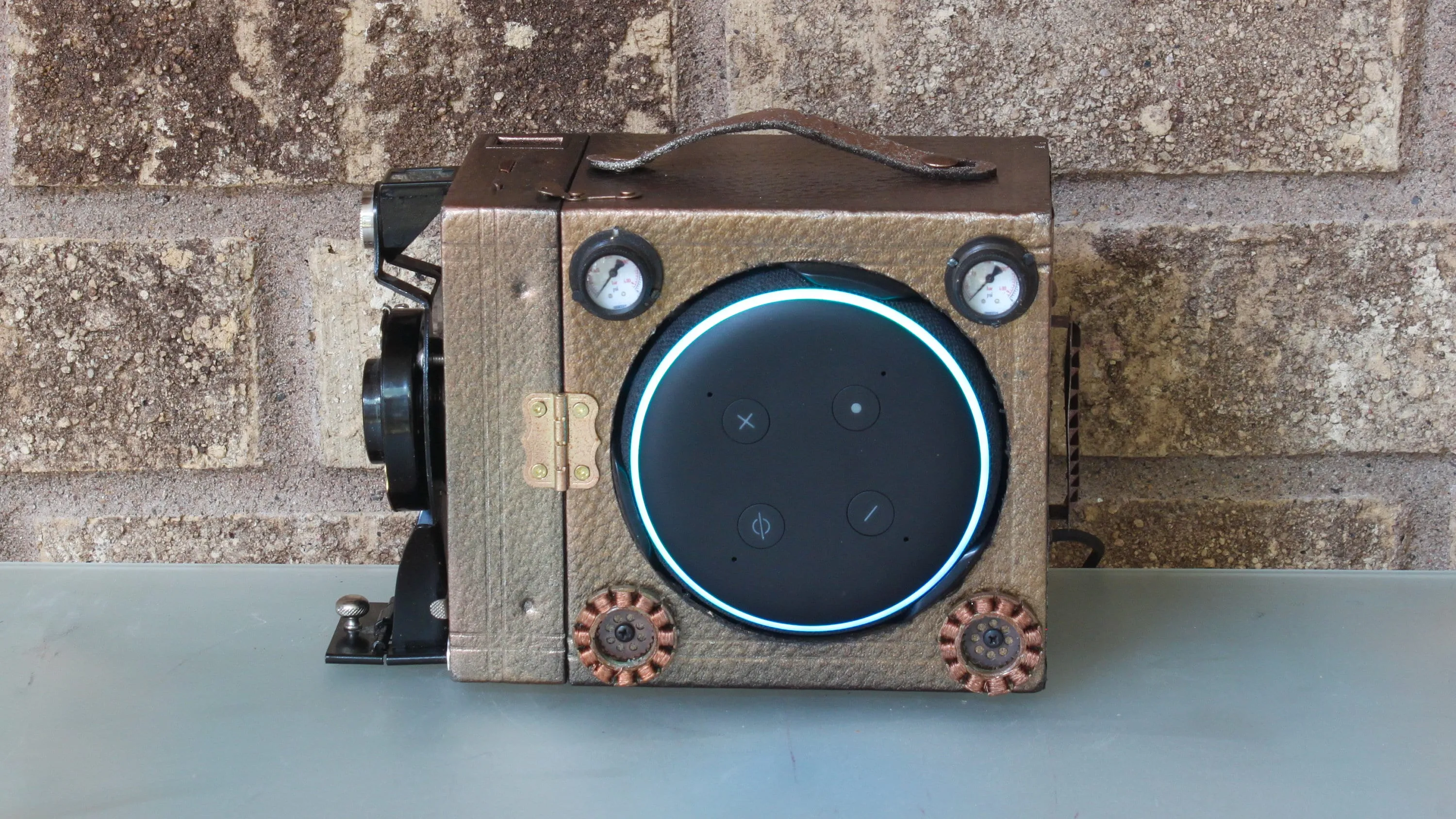 Steampunk Amazon 3rd Gen Echo Dot Holder/Stand, Gifts for Geeks, Electronic Audio gadget for him and her, signed & numbered artwork
