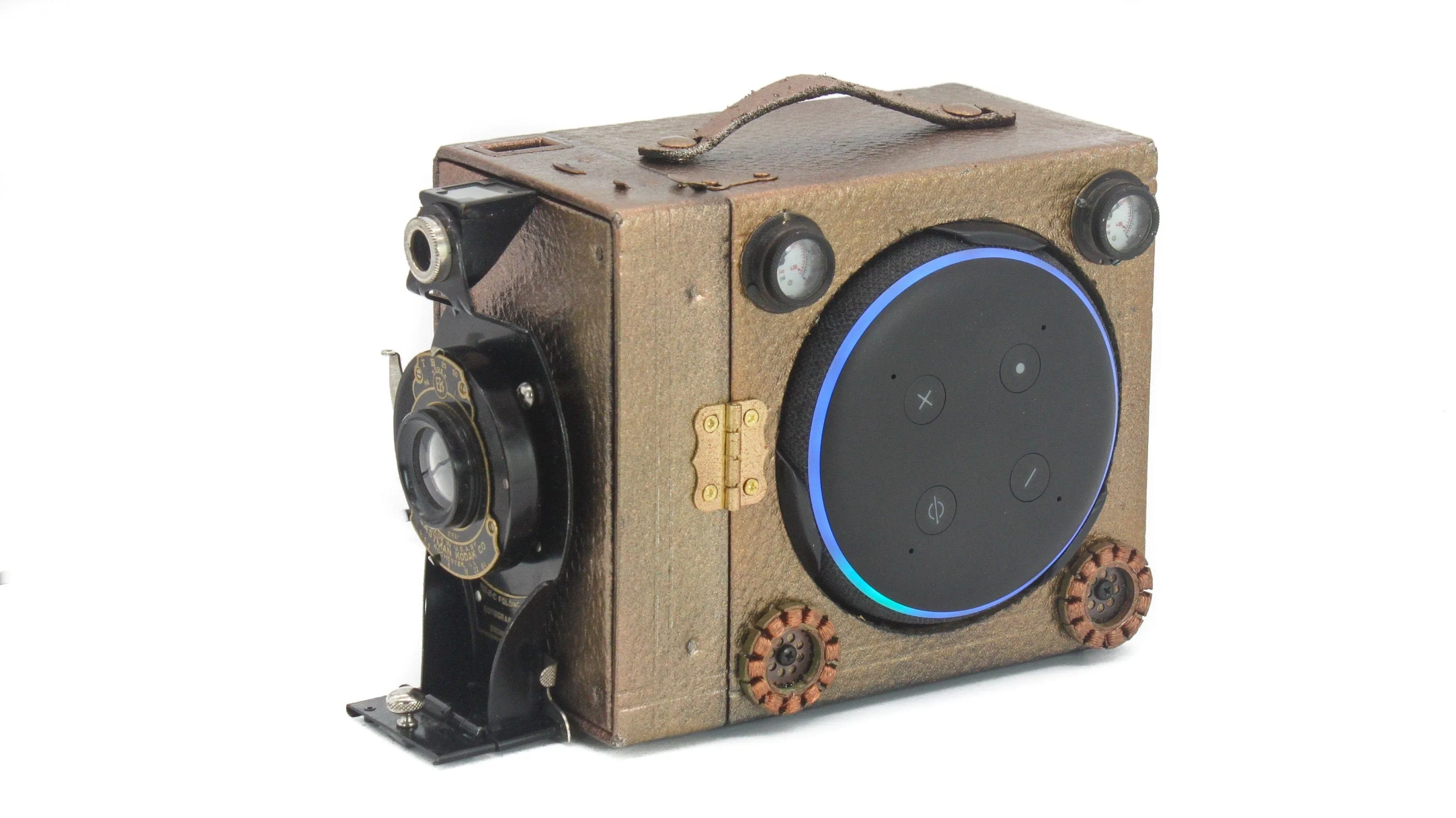 Steampunk Amazon 3rd Gen Echo Dot Holder/Stand, Gifts for Geeks, Electronic Audio gadget for him and her, signed & numbered artwork
