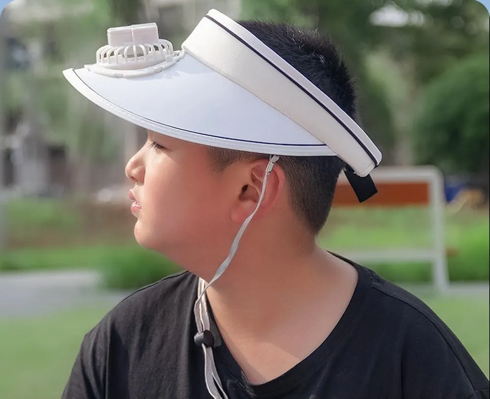Sun Visor Hat with USB Fan, Summer Empty Top 3 Temp Settings Beach Cooling Anti UV Adjustable Fishing Hiking Cycling Cap