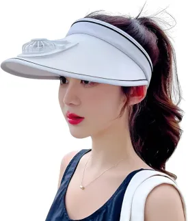 Sun Visor Hat with USB Fan, Summer Empty Top 3 Temp Settings Beach Cooling Anti UV Adjustable Fishing Hiking Cycling Cap