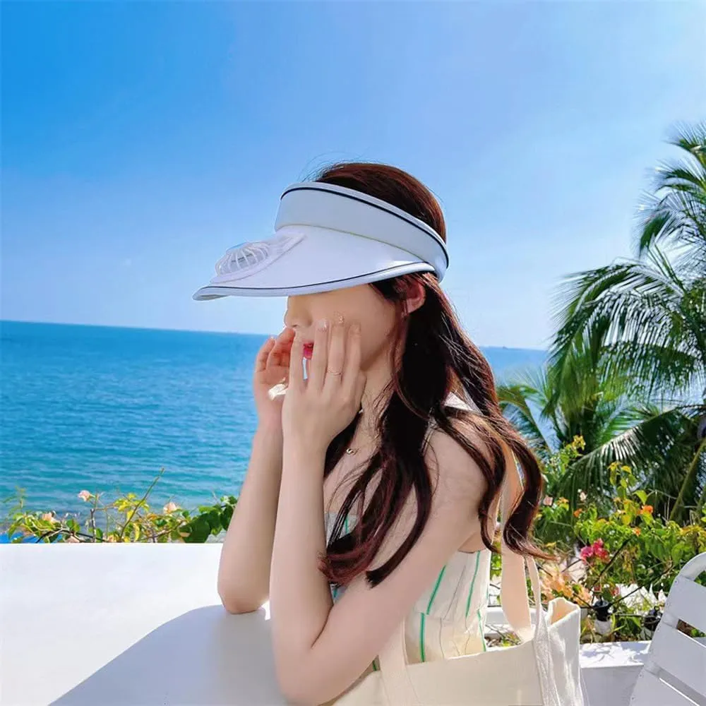 Sun Visor Hat with USB Fan, Summer Empty Top 3 Temp Settings Beach Cooling Anti UV Adjustable Fishing Hiking Cycling Cap