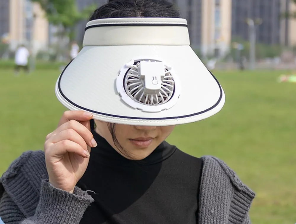 Sun Visor Hat with USB Fan, Summer Empty Top 3 Temp Settings Beach Cooling Anti UV Adjustable Fishing Hiking Cycling Cap